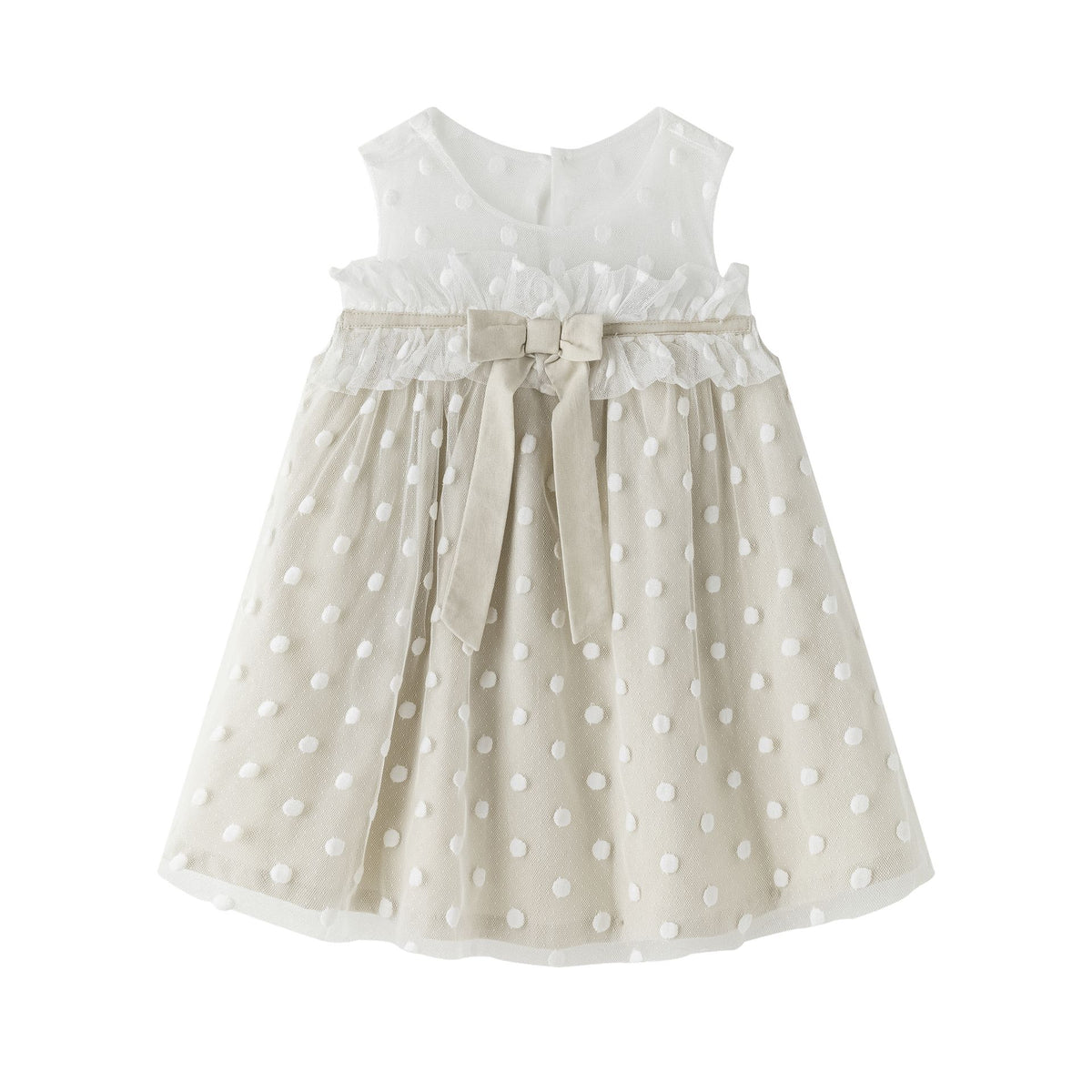 Vestido ceremonia en beige de ni�a -  Newness - Frontal - Moda Infantil Chicle