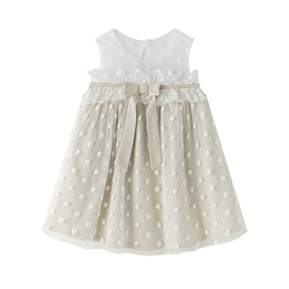 Vestido ceremonia en beige de ni�a -  Newness - Frontal - Moda Infantil Chicle