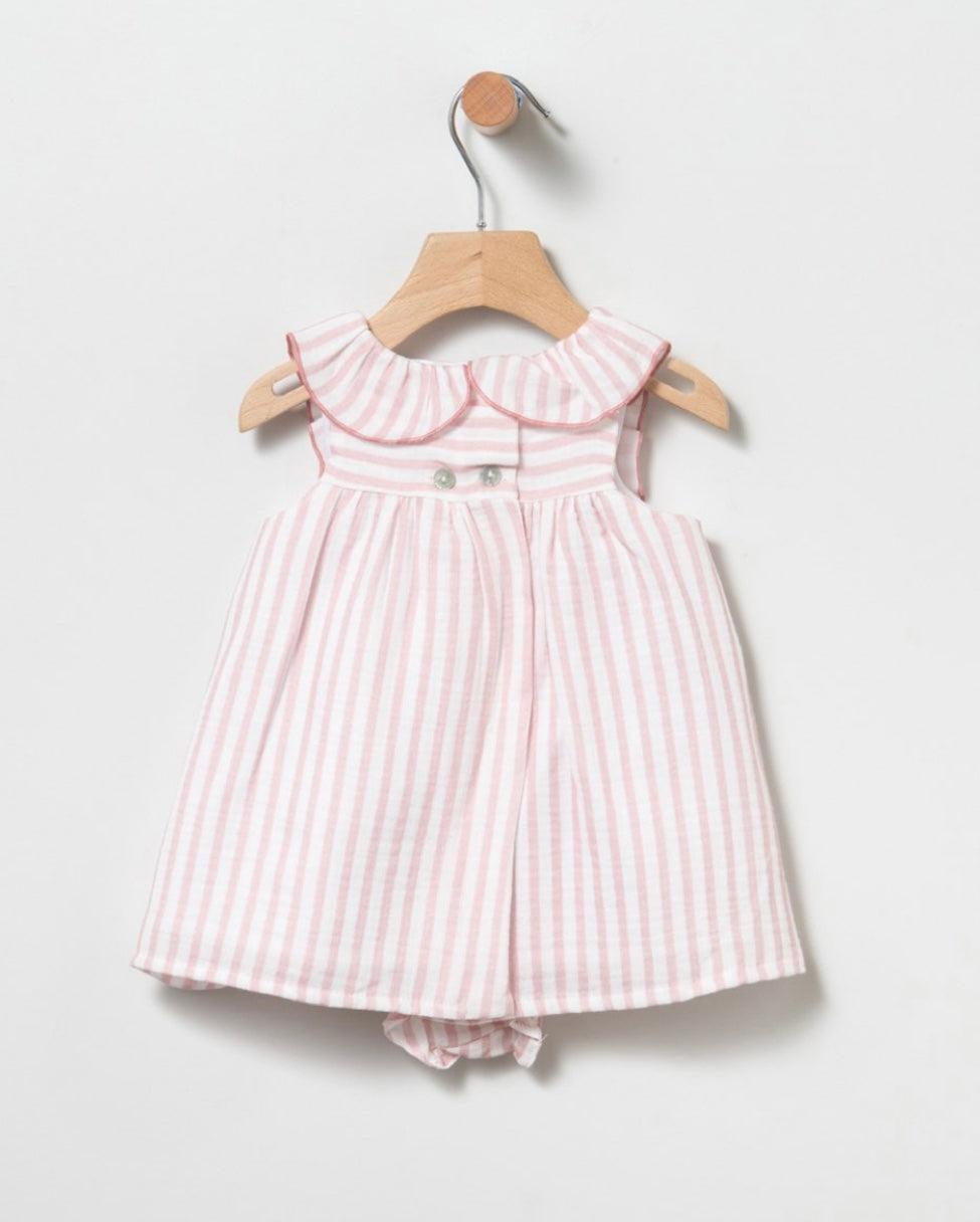 Vestido de bebé niña, en rayas, con braguita - Coco Acqua - Detalle 1 - Moda Infantil Chicle