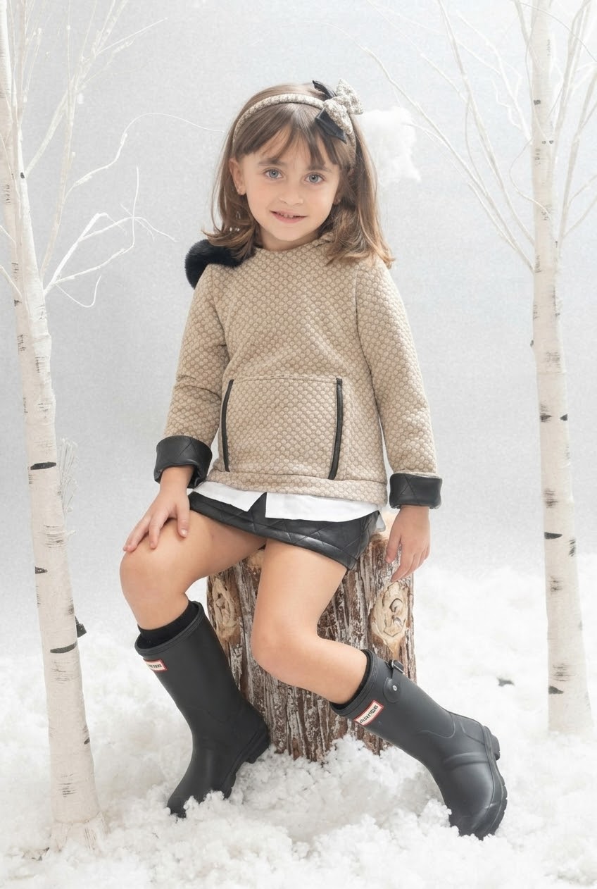Vestido de ni�a beige y negro Ontario- Basmarti - Detalle 1 - Moda Infantil Chicle