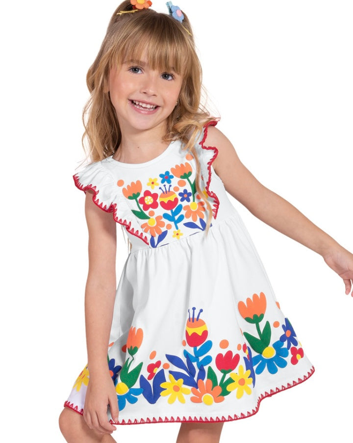 Vestido de niña con flores en relieve - Nanai - Detalle 5 - Moda Infantil Chicle