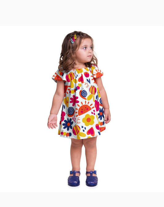Vestido de niña de algodón con estampado verano - Kyly - Frontal - Moda Infantil Chicle