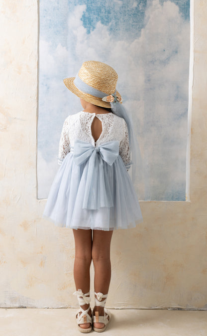 Vestido EDHA Ceremonia de ni�a en azul - Basmarti 2026 - Detalle 2 - Moda Infantil Chicle