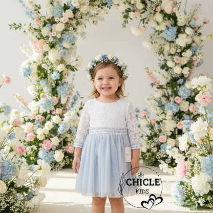 Vestido EDHA Ceremonia de ni�a en azul - Basmarti 2026 - Detalle 3 - Moda Infantil Chicle
