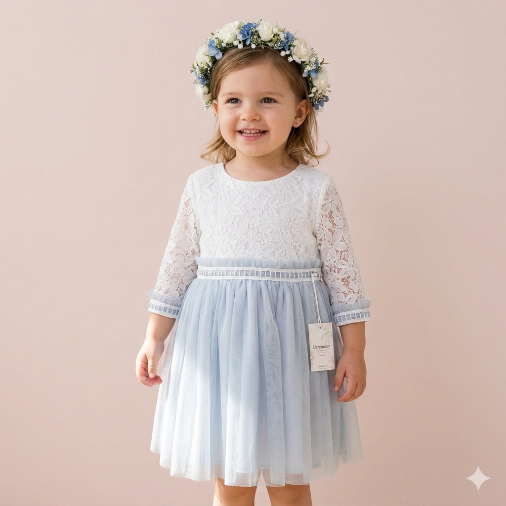 Vestido EDHA Ceremonia de ni�a en azul - Basmarti 2026 - Detalle 4 - Moda Infantil Chicle