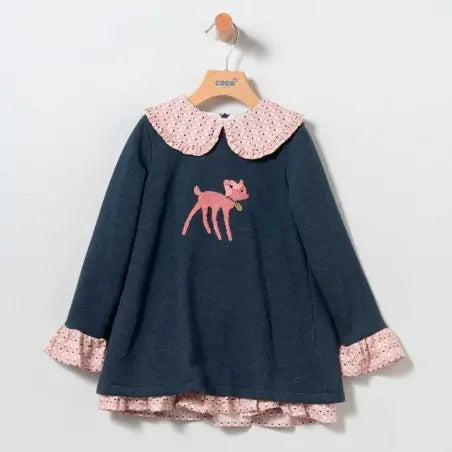Vestido invierno en azul marengo - Coco Acqua 2024 - Detalle 4 - Moda Infantil Chicle