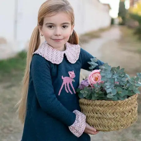 Vestido invierno en azul marengo - Coco Acqua 2024 - Frontal - Moda Infantil Chicle