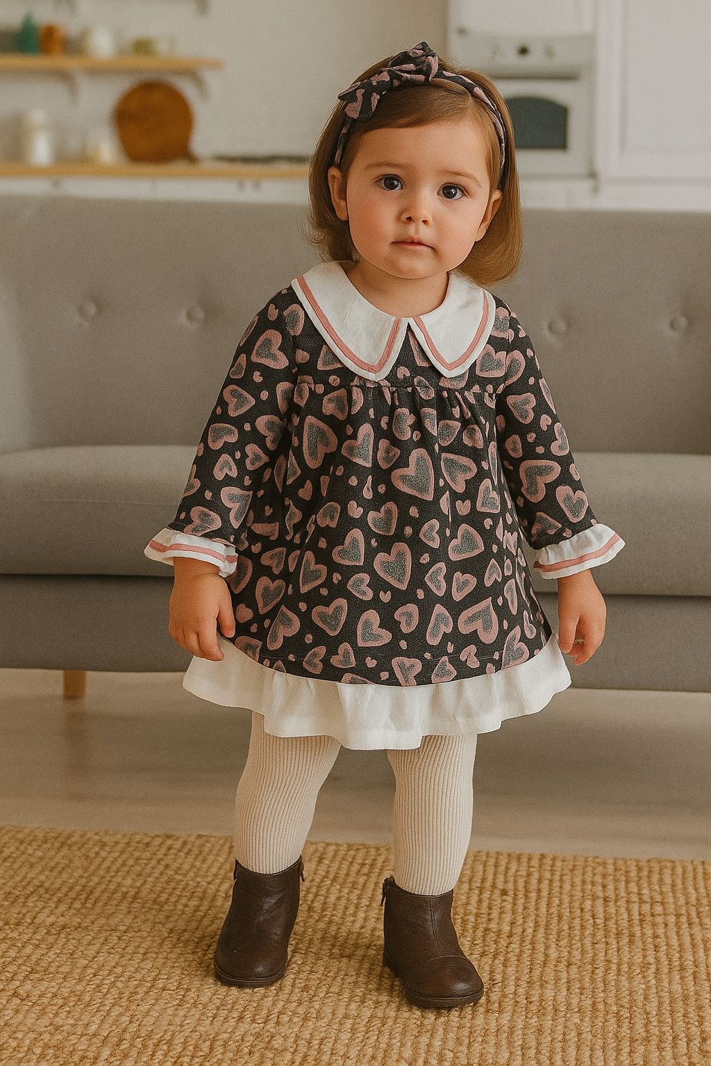 Vestido ni�a beb� con corazones - Basmarti invierno 2024 - Frontal - Moda Infantil Chicle