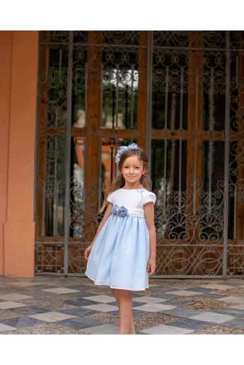 Vestido ni�a Celeste de tul - Coco Acqua 2025 Ceremonia - Frontal - Moda Infantil Chicle