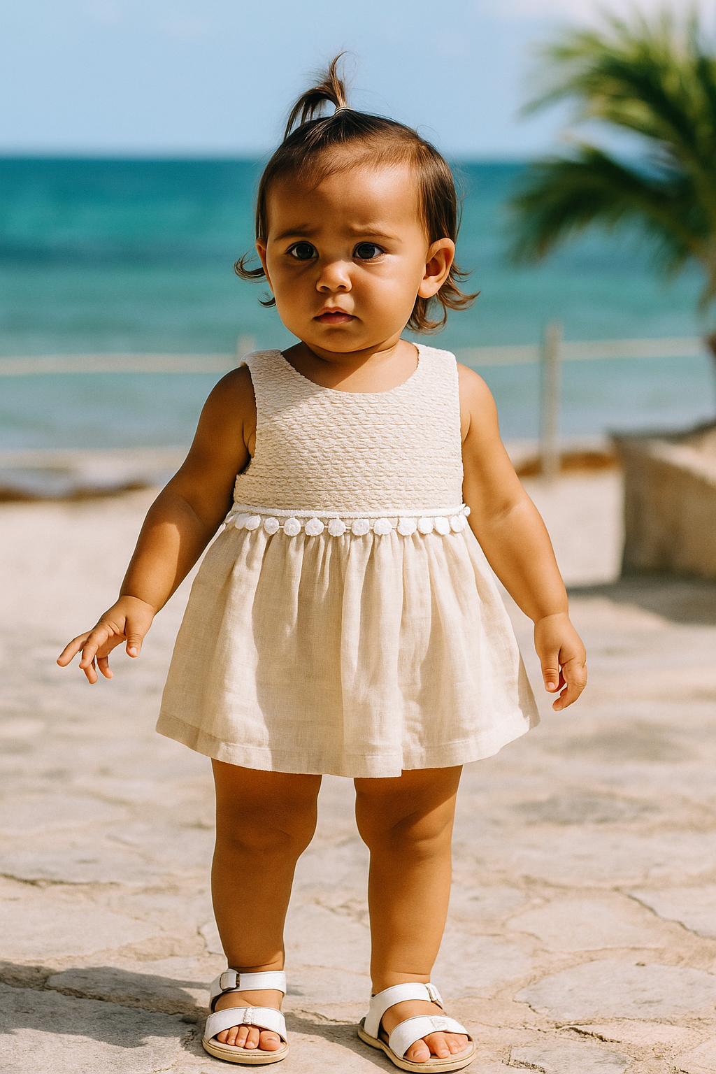 Vestido ni�a en color tostado - Coco Acqua Primavera verano 2024 - Frontal - Moda Infantil Chicle