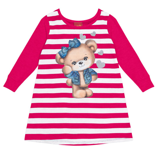 Vestido niña a rayas - Kyly invierno 2024 - Frontal - Moda Infantil Chicle