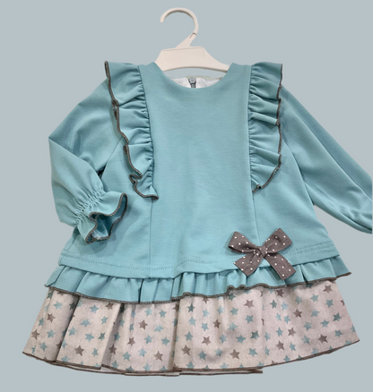 vestido niña bebé en turquesa - Cuka invierno 2024 - Frontal - Moda Infantil Chicle