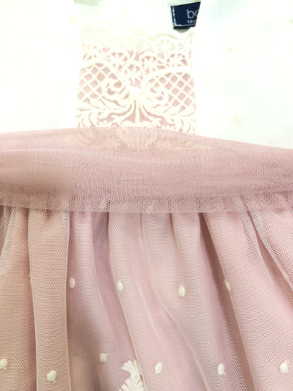 Vestido niña bebé rosa y beige - Basmarti verano 2024 - Detalle 1 - Moda Infantil Chicle
