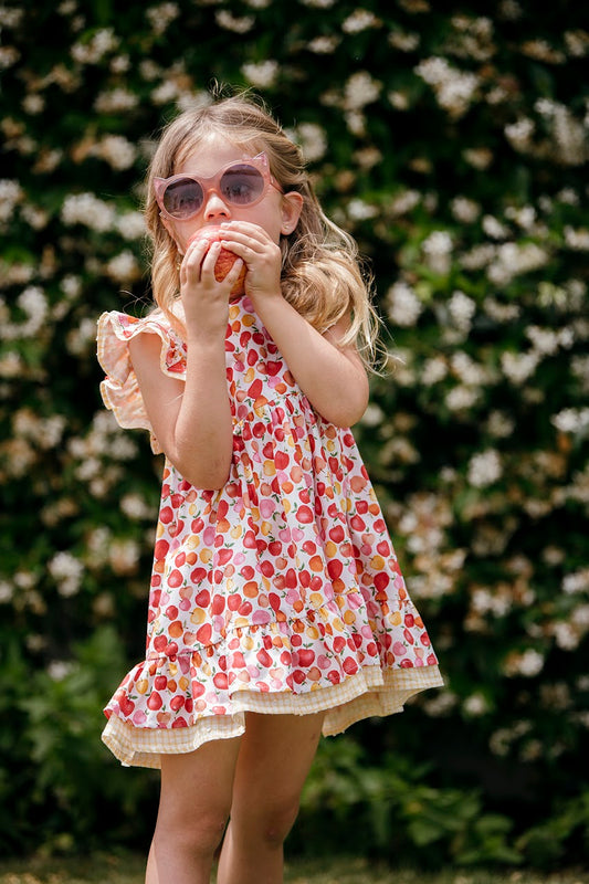 Vestido niña con estampado de manzanas - Coco Acqua - Frontal - Moda Infantil Chicle