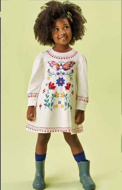 Vestido niña con estampado por delante y detrás - Kyly invierno 2024 - Detalle 1 - Moda Infantil Chicle