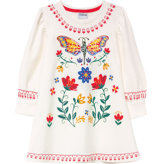 Vestido niña con estampado por delante y detrás - Kyly invierno 2024 - Frontal - Moda Infantil Chicle