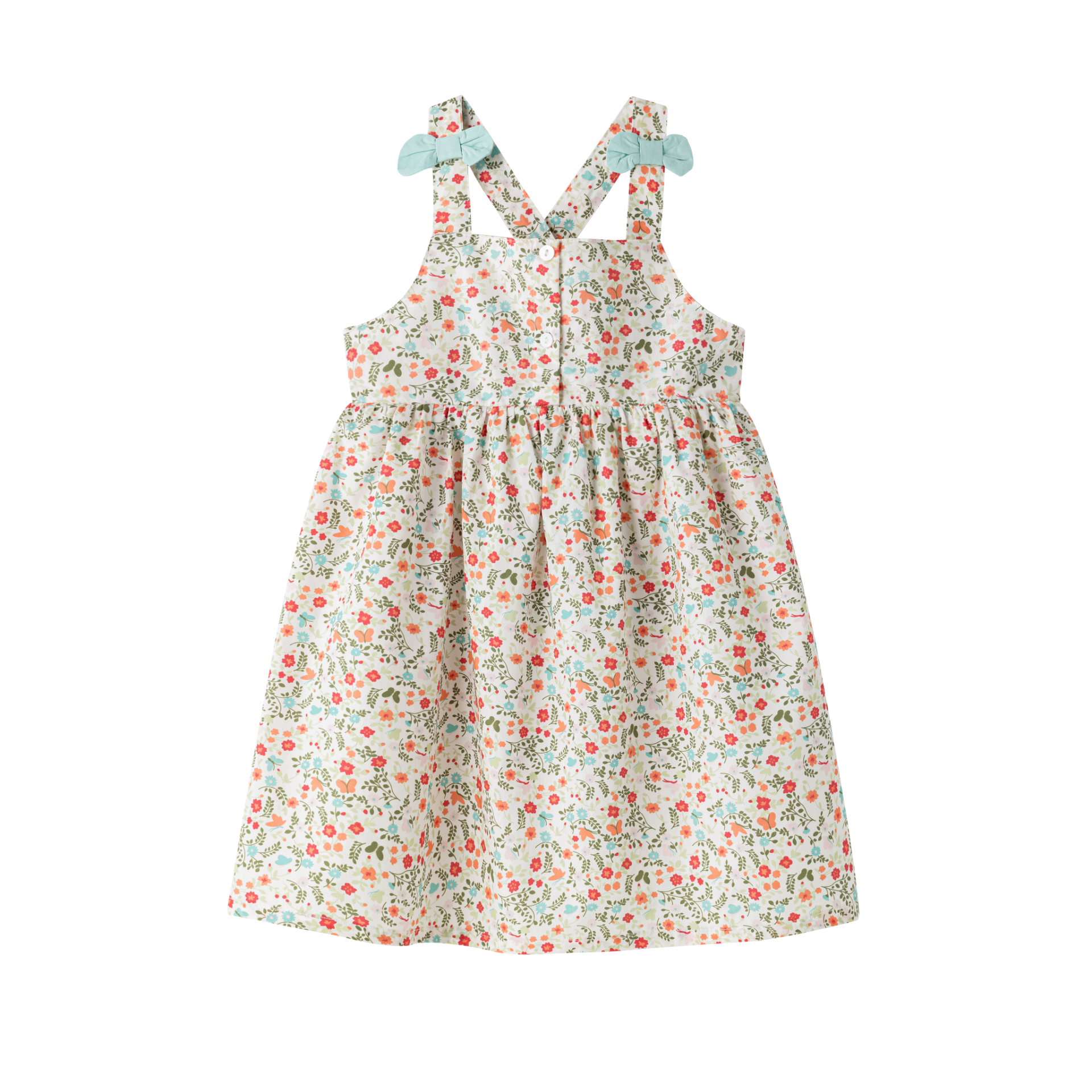 Vestido niña con tirantes con lazo primavera 2024 Newness - Frontal - Moda Infantil Chicle