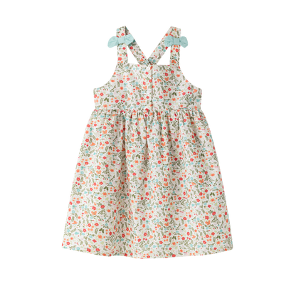 Vestido niña con tirantes con lazo primavera 2024 Newness - Frontal - Moda Infantil Chicle