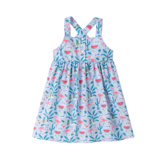 Vestido niña con tirantes cruzados primavera verano 2024 Newness - Frontal - Moda Infantil Chicle