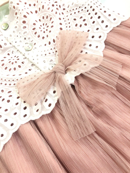 Vestido niña con tul rosa empolvado - Basmarti verano 2024 - Detalle 1 - Moda Infantil Chicle
