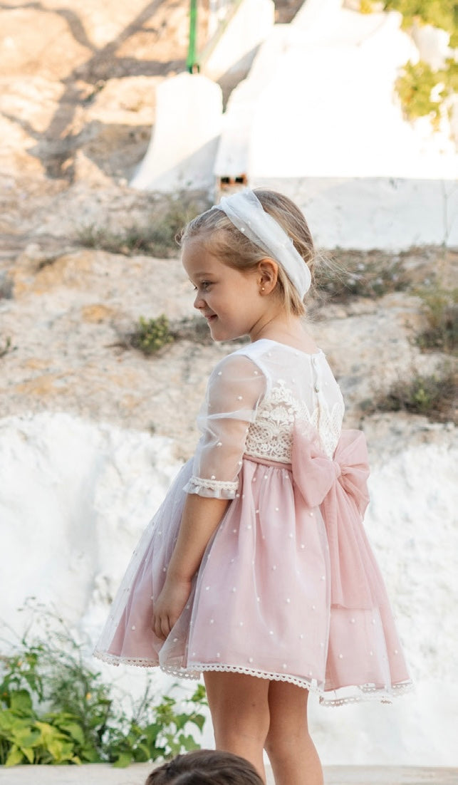 Vestido niña de ceremonia con manga francesa - Basmarti primavera 2024 - Detalle 3 - Moda Infantil Chicle