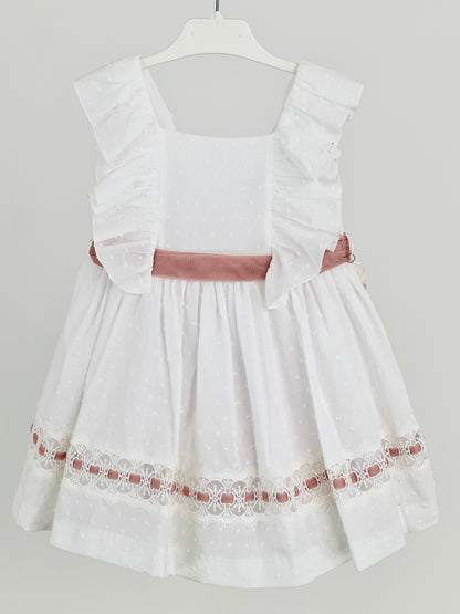 Vestido niña en beige de tul - Basmarti verano 2025 - Frontal - Moda Infantil Chicle