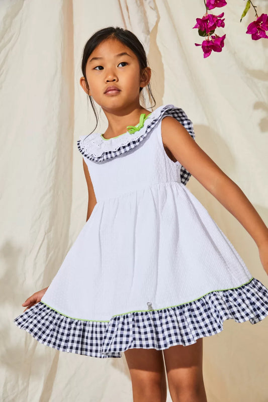 Vestido niña en blanco cuadro vichy - Nekenia - Frontal - Moda Infantil Chicle