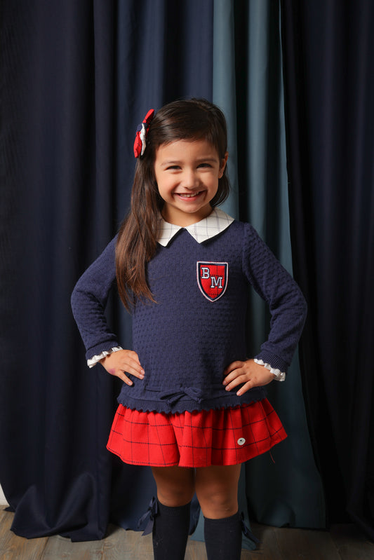 Vestido niña en color azul marino - Basmarti invierno 2022 - Frontal - Moda Infantil Chicle