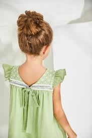 Vestido niña en color verde - Nekenia primavera 2023 - Detalle 1 - Moda Infantil Chicle