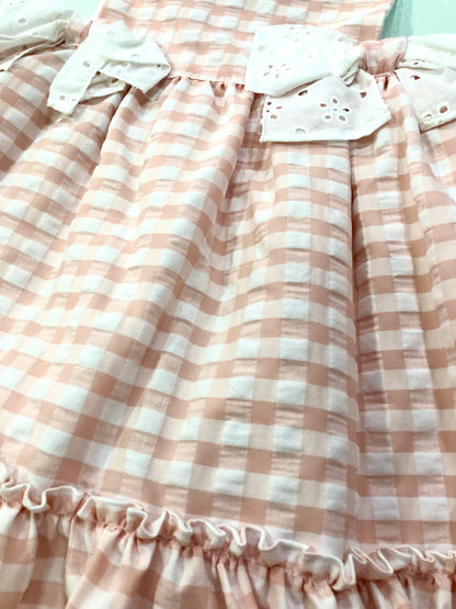 Vestido niña en rosa empolvado y blanco - Babiné verano 2023 - Detalle 1 - Moda Infantil Chicle