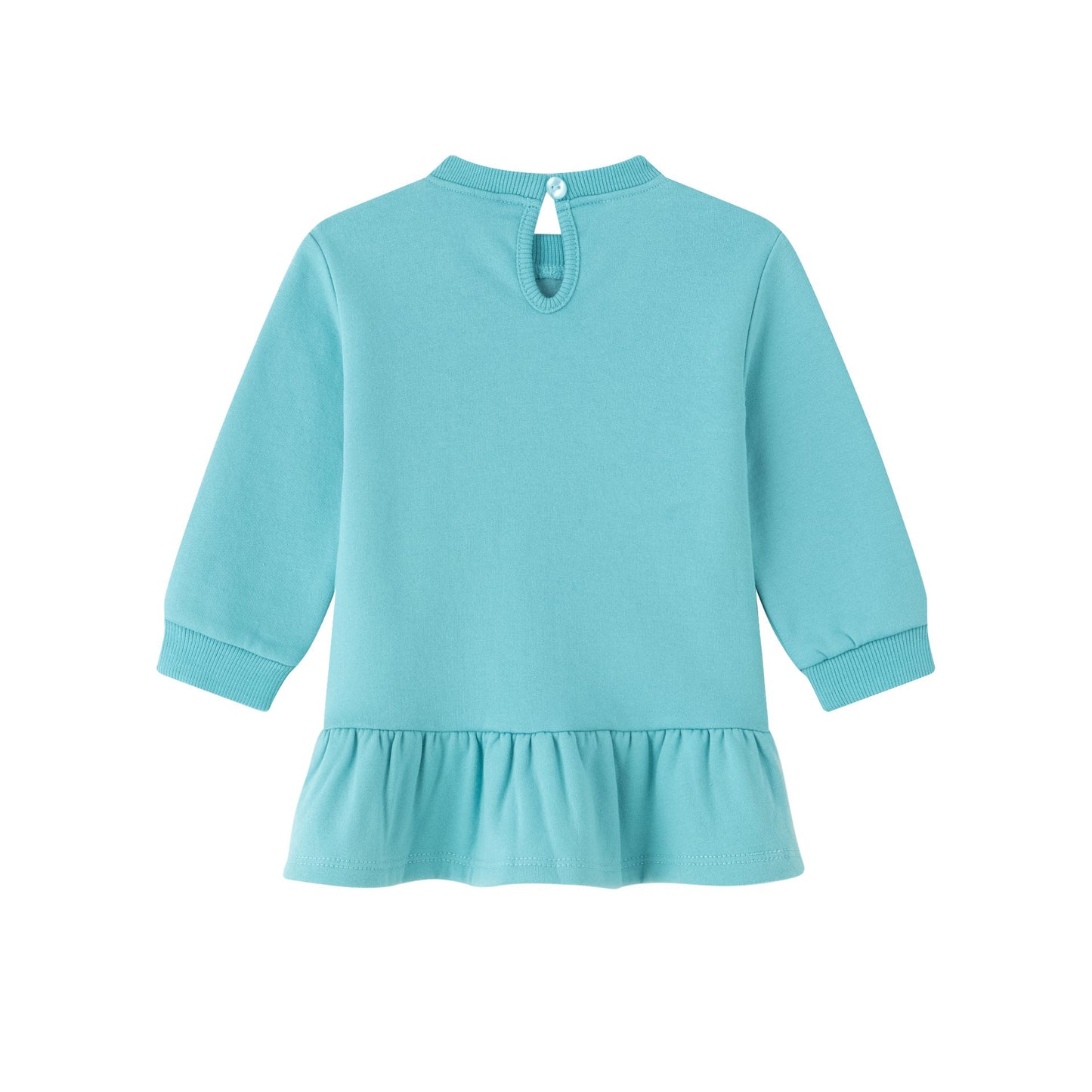 Vestido niña en turquesa con bordado - Invierno 2023 Newness - Detalle 1 - Moda Infantil Chicle