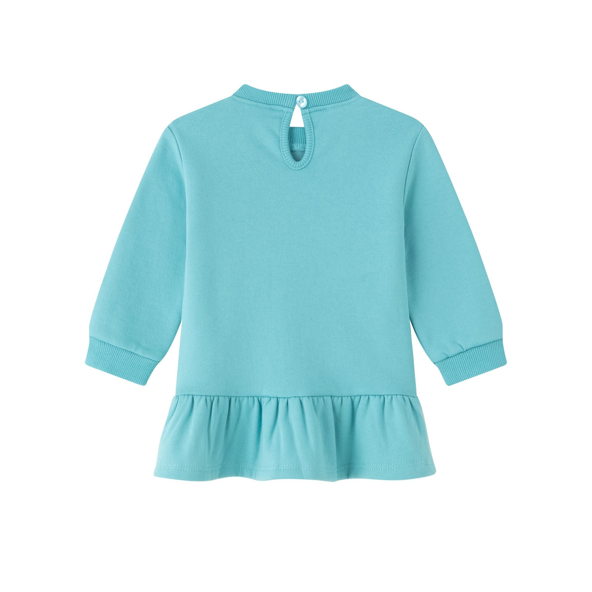 Vestido niña en turquesa con bordado - Invierno 2023 Newness - Detalle 1 - Moda Infantil Chicle