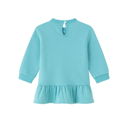 Vestido niña en turquesa con bordado - Invierno 2023 Newness - Detalle 1 - Moda Infantil Chicle