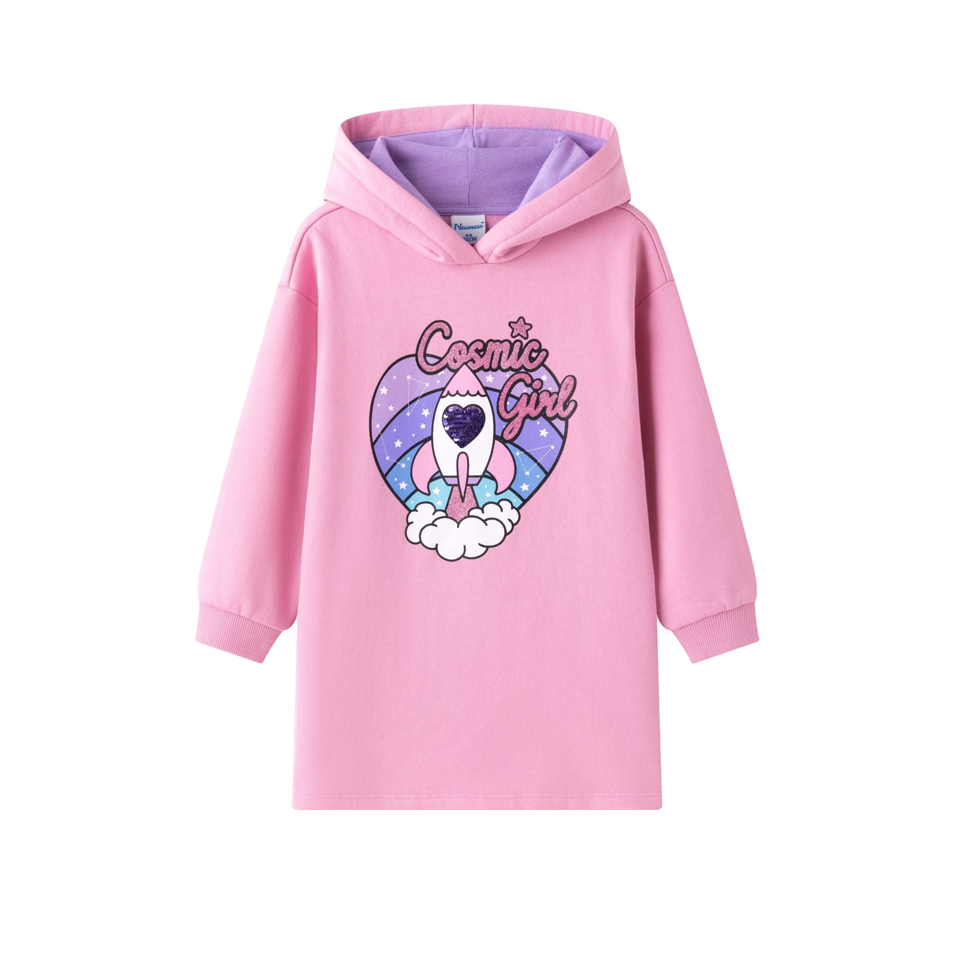 Vestido rosa con cohete - Newness invierno 2024 - Frontal - Moda Infantil Chicle