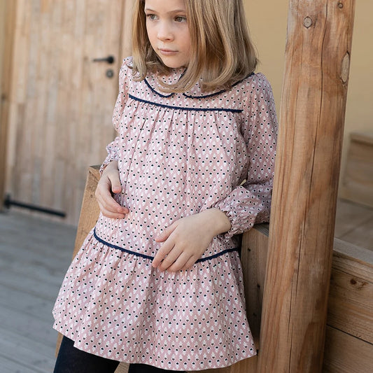 Vestido rosa florecitas - invierno 2024 Coco Acqua - Frontal - Moda Infantil Chicle