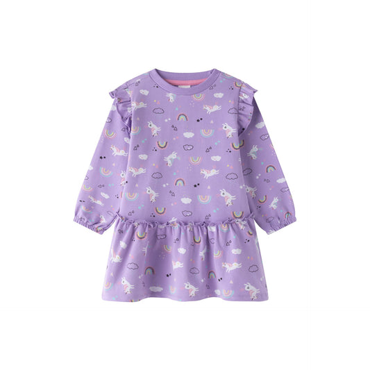 Vestido unicornio morado - Newness invierno 2024 - Frontal - Moda Infantil Chicle